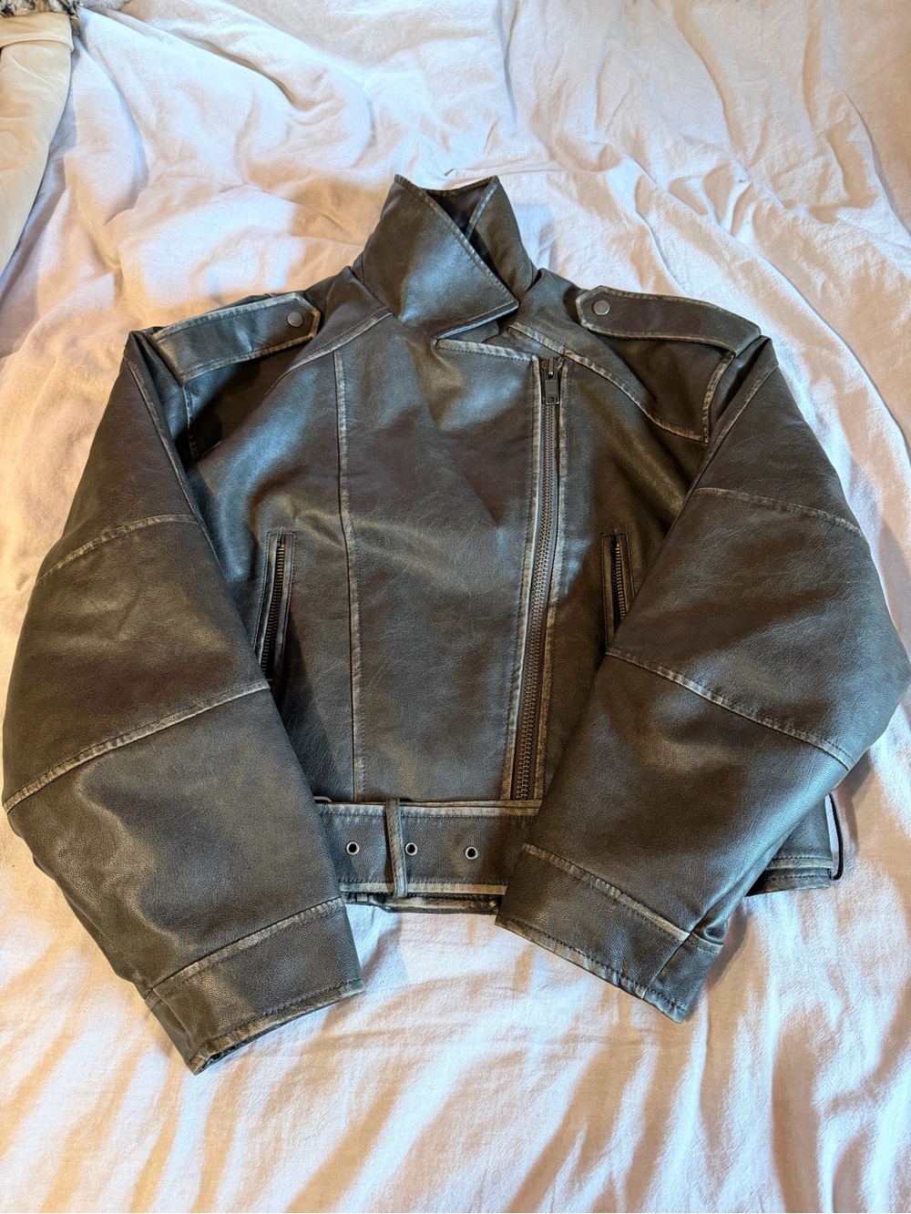 Oak + Fort Quilted Leather Moto Jacket - Black